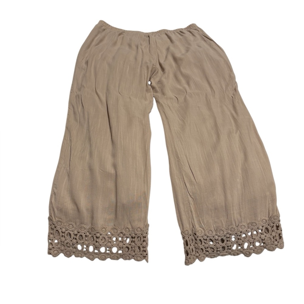 Retro Threads Tan Rayon pants w/crocheted hem. Fully Lined Size XXL AR20